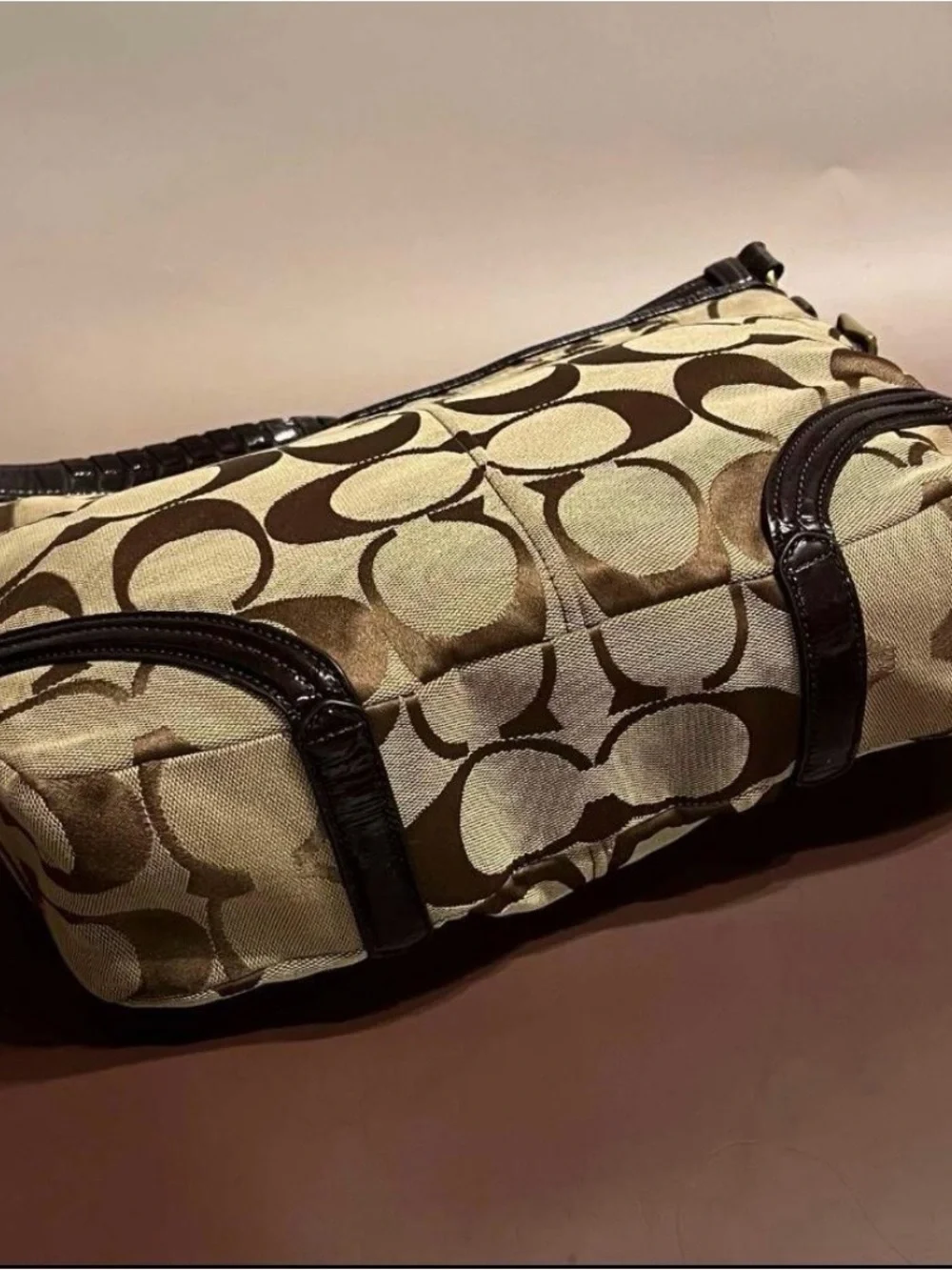 COACH Chelsea Signature Katarina Bag #18903, tan and chocolate brown
